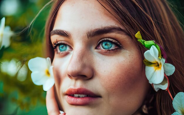 Vrouw op de foto met bloemen