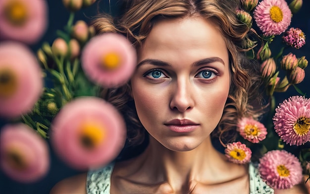 Vrouw op de foto met bloemen