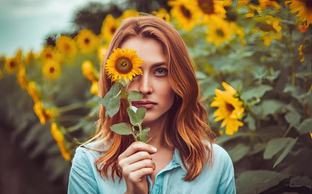 Vrouw op de foto met bloemen