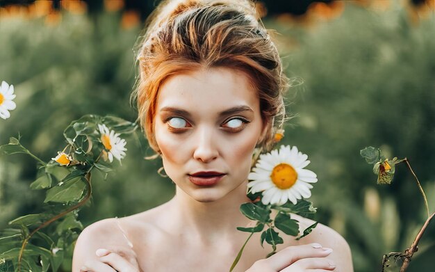 Vrouw op de foto met bloemen