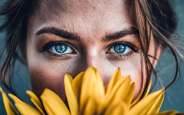 Vrouw op de foto met bloemen