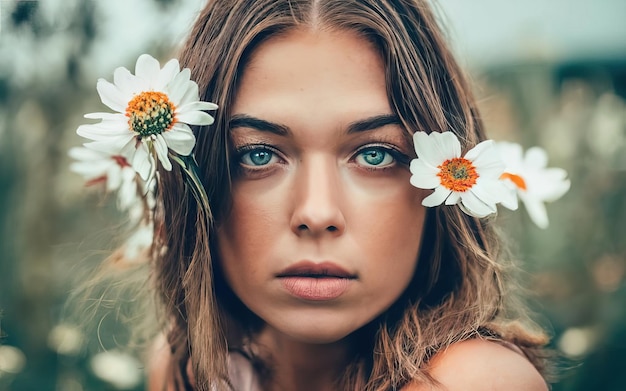 Foto vrouw op de foto met bloemen