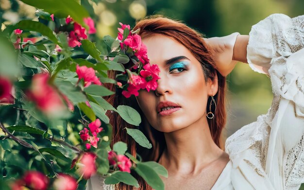 Vrouw op de foto met bloemen