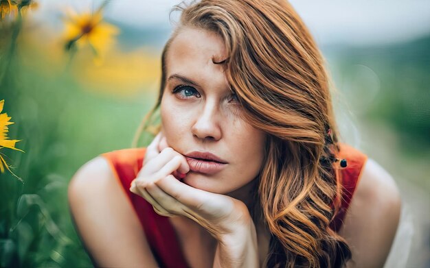 Foto vrouw op de foto met bloemen