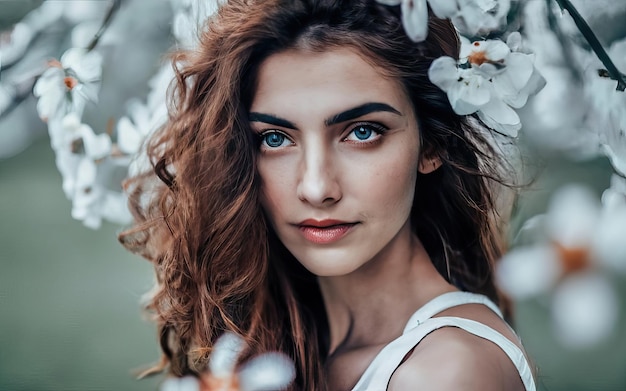 Vrouw op de foto met bloemen