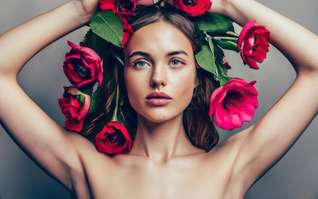 Vrouw op de foto met bloemen