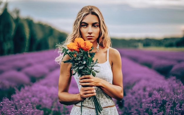 Vrouw op de foto met bloemen