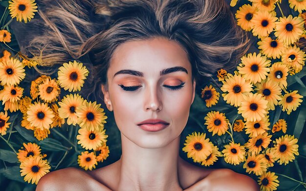 Vrouw op de foto met bloemen