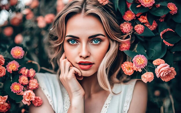 Vrouw op de foto met bloemen