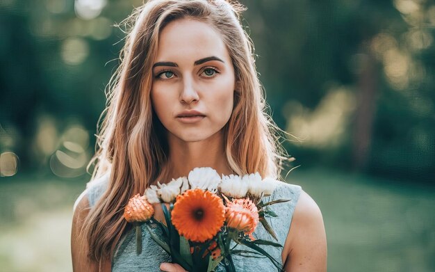 Foto vrouw op de foto met bloemen