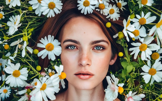 Vrouw op de foto met bloemen
