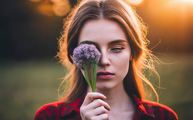 Vrouw op de foto met bloemen