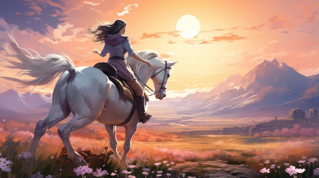 Foto vrouw op een paard langs de rivier