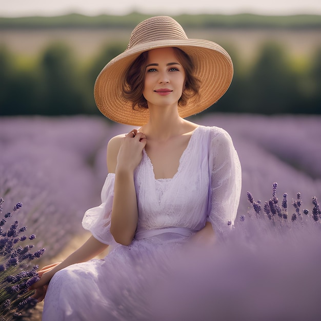 Vrouw op het lavendelveld