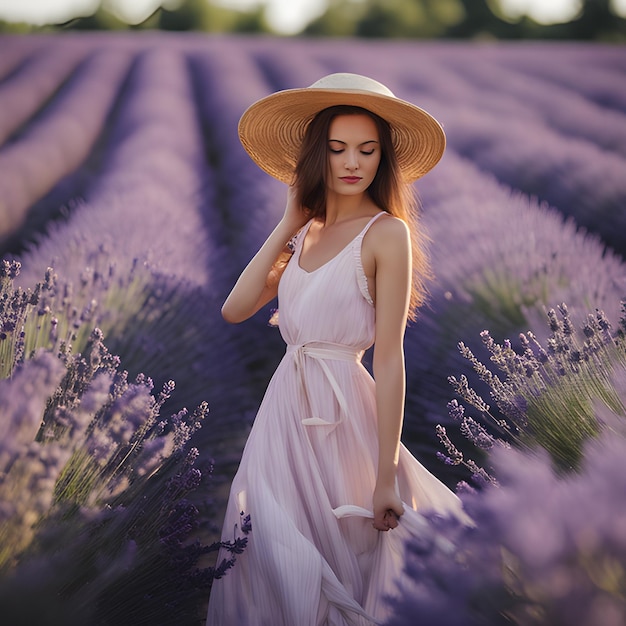 Vrouw op het lavendelveld