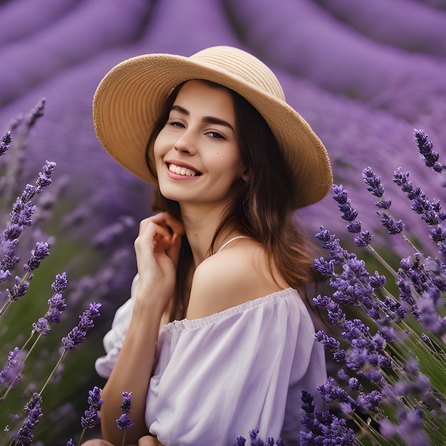 Vrouw op het lavendelveld