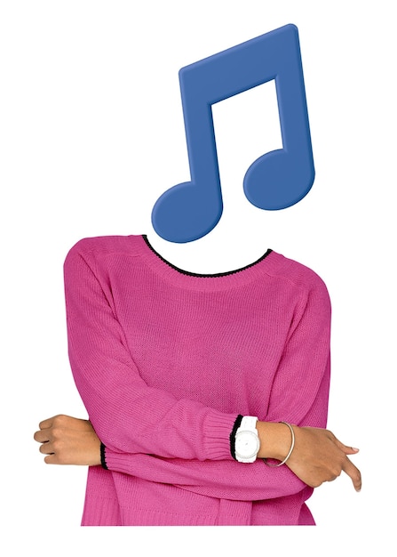Vrouw png muziek note hoofd sticker surrealistische remixed media transparante achtergrond