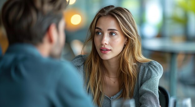 vrouw praat met man tijdens de bijeenkomst