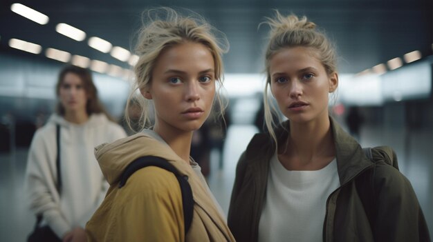 Foto vrouw praten in een luchthaven