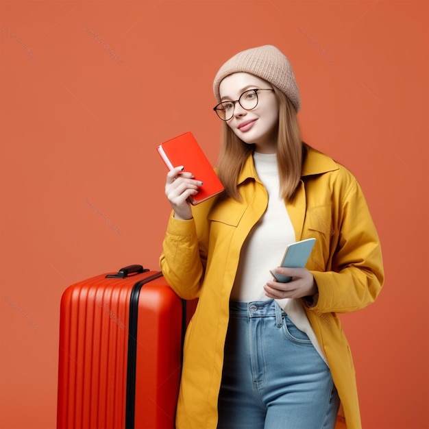 Vrouw Reiziger Met Paspoort En Ticket Op Kleur