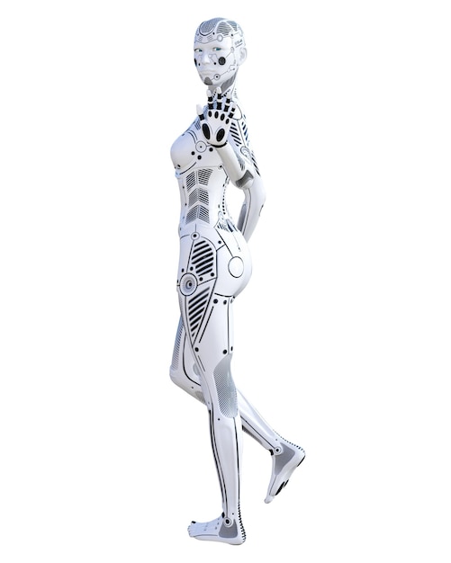 Foto vrouw robot metal droid kunstmatige intelligentie