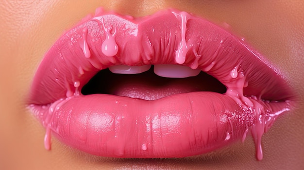 Vrouw roze lippenstift smeer