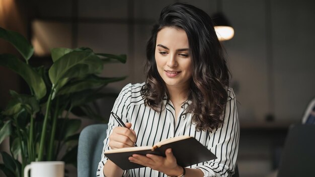 Vrouw schrijft in notitieboek