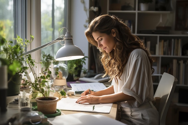 vrouw schrijven thuis studeren