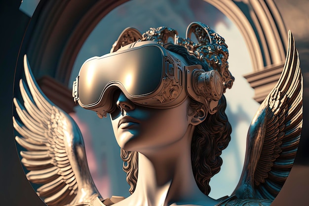 Vrouw sculptuur met een virtual reality-headset