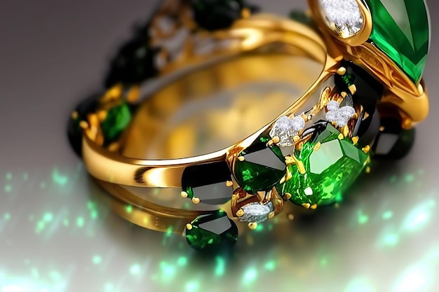 vrouw sieraden gouden ring met groene smaragd en diamanten kristal luxe accessoires