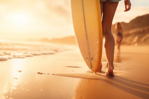 Vrouw strand zomer jonge zonsondergang tropische surf zonneschijn water zand levensstijl zee wit vakantie oceaan persoon sport vrouwelijke surfer gezonde surfplank zonsopgang