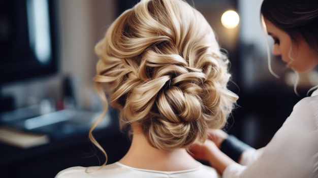 Vrouw styling haar haar in een knot