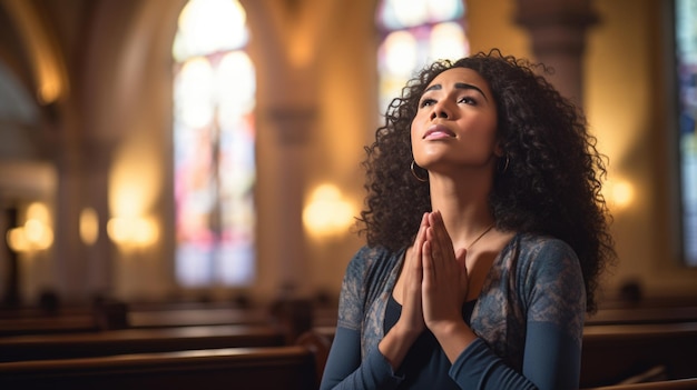 Vrouw tijdens gebed in een kerk