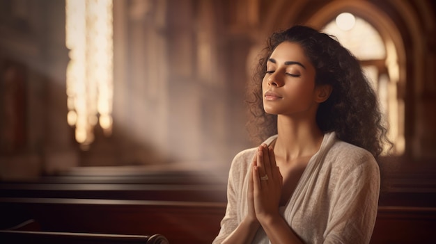 Vrouw tijdens het gebed in een kerk