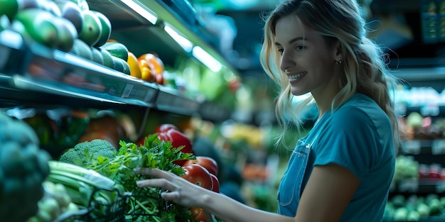 Vrouw vergelijkt kruideniersproducten voor voedingswaarde prijs en ingrediënten voor consumentengedrag Concept Kruidenierswinkelen Voedingsetiketten Consumentengedrag Prijsvergelijking Ingrediëntanalyse