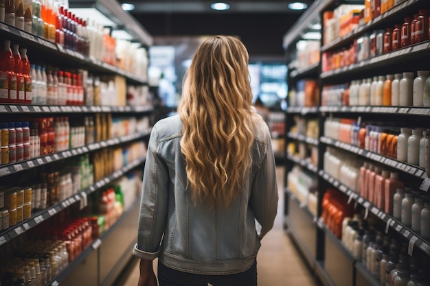 Vrouw vergelijkt producten supermarkt generatieve AI