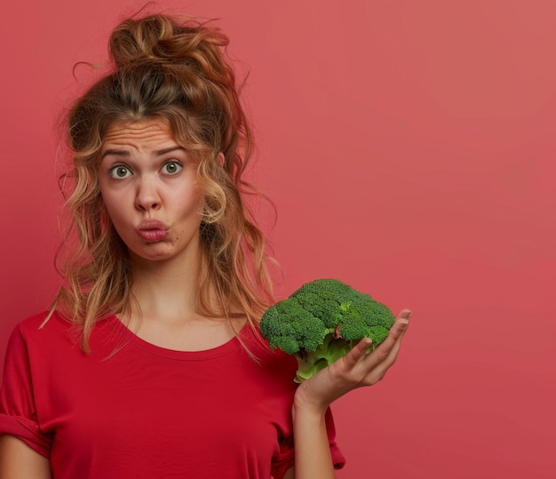 Foto vrouw verrast door broccoli