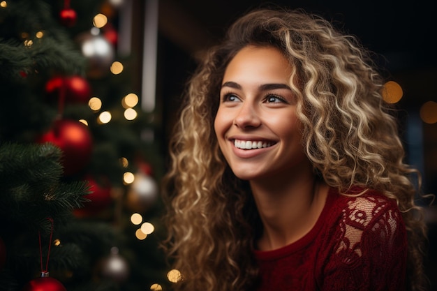 Vrouw versieren van een kerstboom