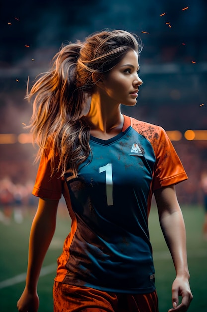 Vrouw voetballer op het veld