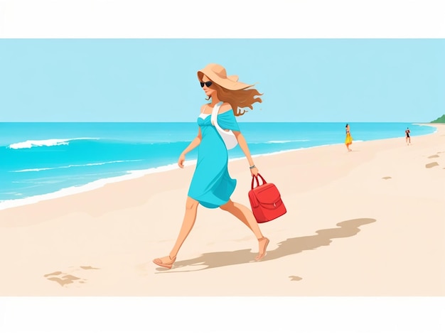 vrouw wandelt strand vector mooie vakantie zomer reis levensstijl natuur zand vrouw wandelt