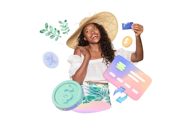 Vrouw winkelen png collage remix transparante achtergrond