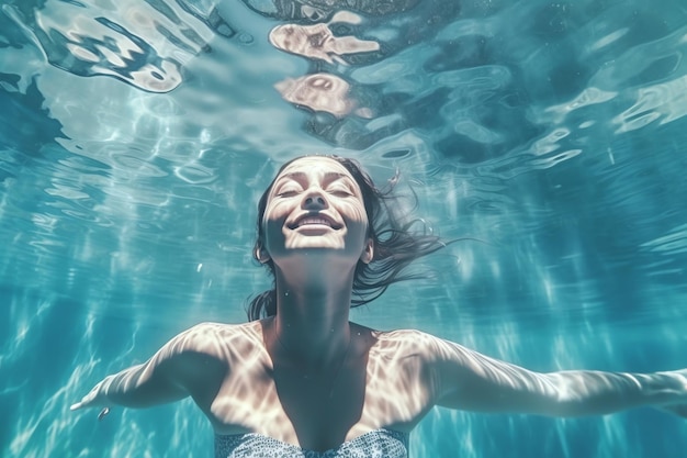 Vrouw zwemmen onder water in een zwembad