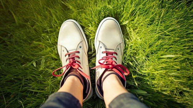 Vrouw039s schoenen op haar mooie voeten natuur achtergrond