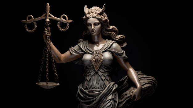 Vrouwe Justitia sculptuur als justitia concept Generatieve AI