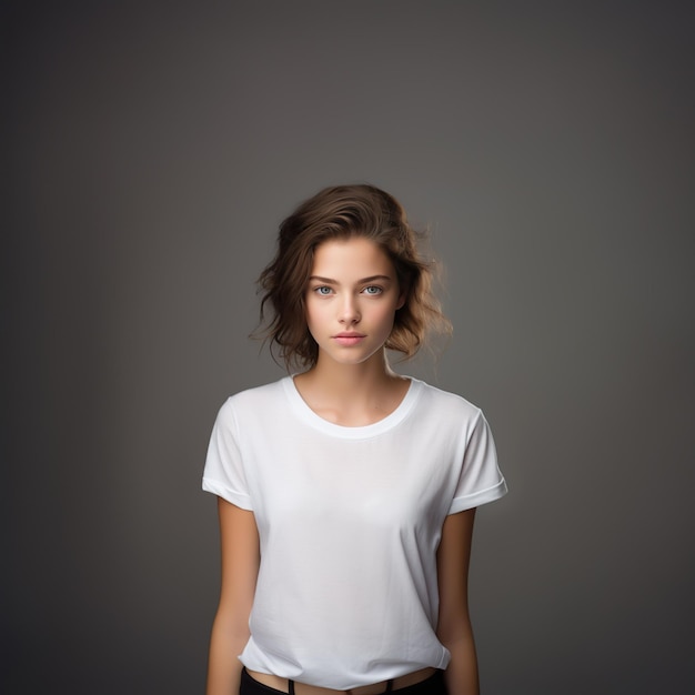 Vrouwelijk model in witte t-shirt