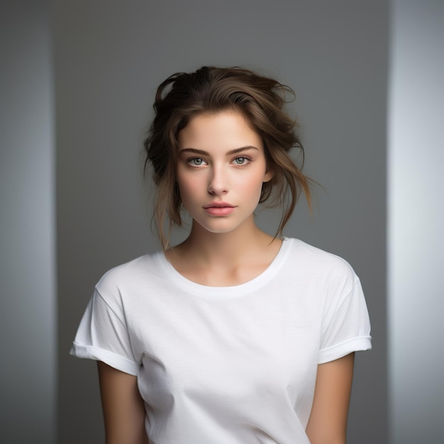 Vrouwelijk model in witte t-shirt