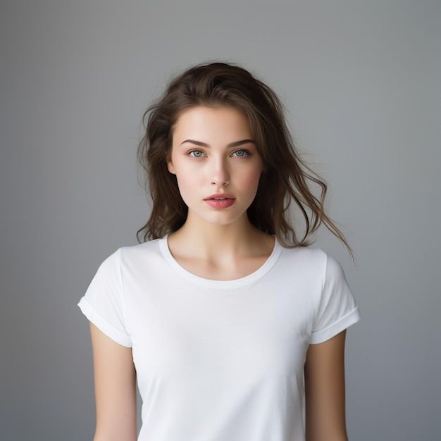 Vrouwelijk model in witte t-shirt
