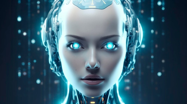 Vrouwelijk robotgezicht kunstmatige intelligentie concept Generatieve AI