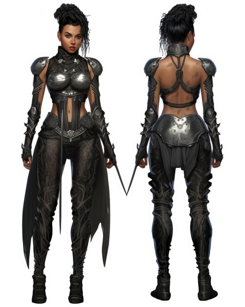 vrouwelijke actiefilm personage model spel avatar met wapen referentie illustratie tekening
