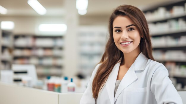 Foto vrouwelijke apotheker op haar werk